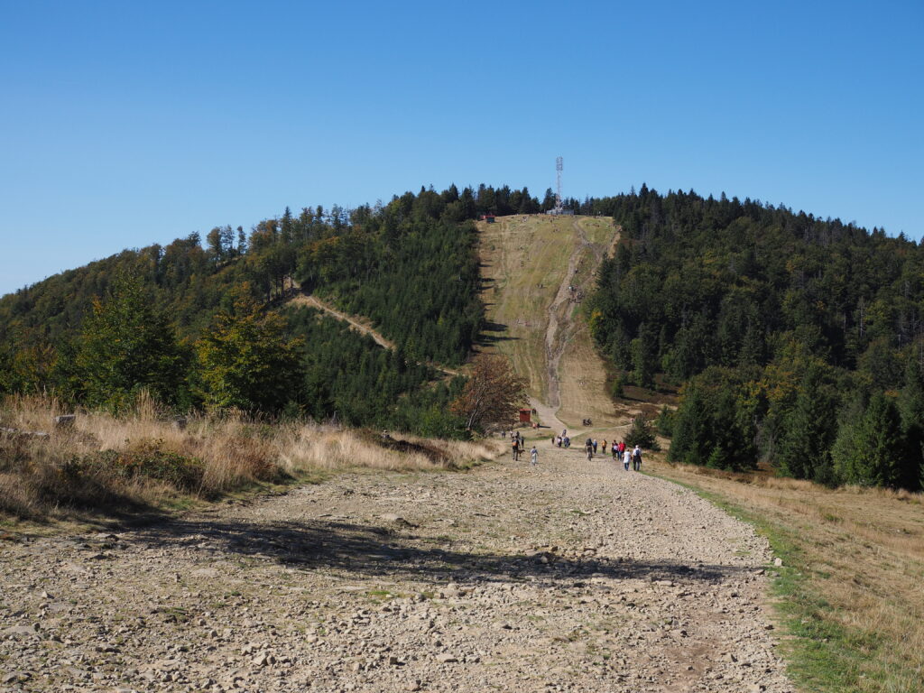 Widok spod schroniska PTTK Klimczok na szczyt Klimczoka